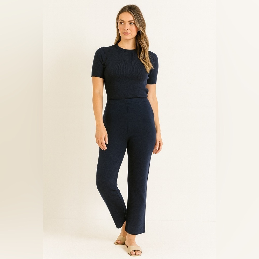St. John Collection Navy Santana Knit Pants Size 2  Pull-On Straight Leg FLAWED